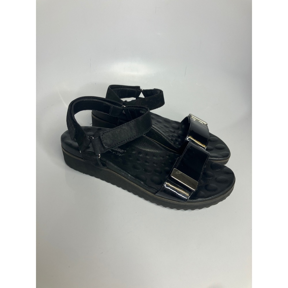 Walking Cradles wedge Sandals Women 9W Black Good patent Leather Comfort Strappy